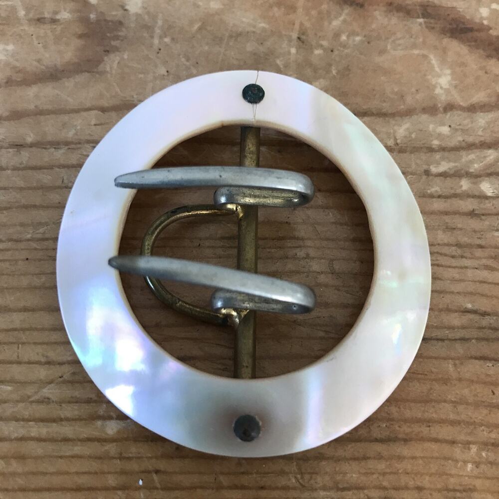 Vintage Antique 1900s Art Deco Round Circle Mother of Pearl Shell Buckle 5.5cm